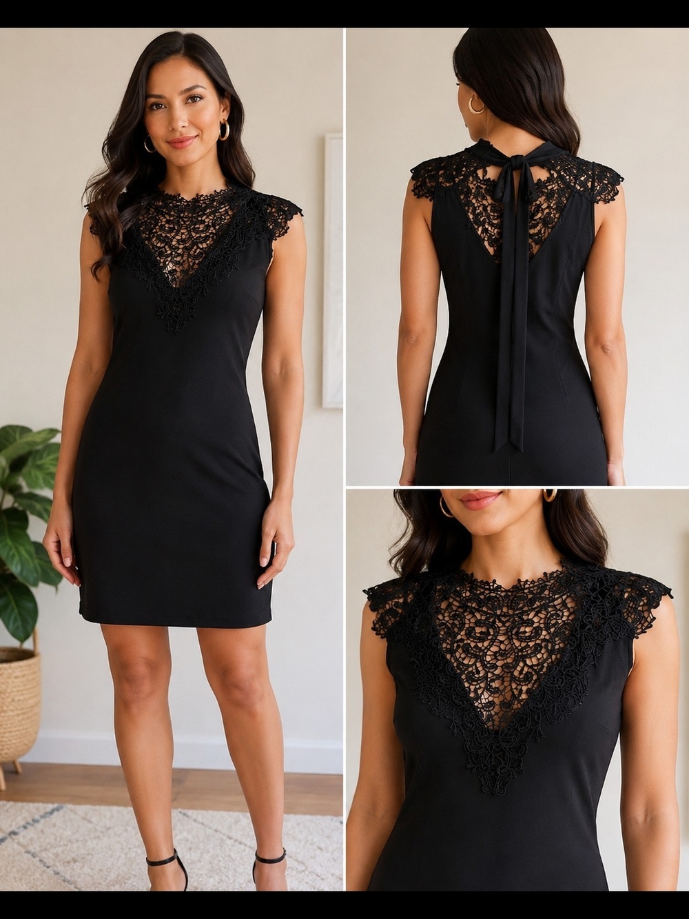 Trac Black Lace V‑Neck Mini Dress